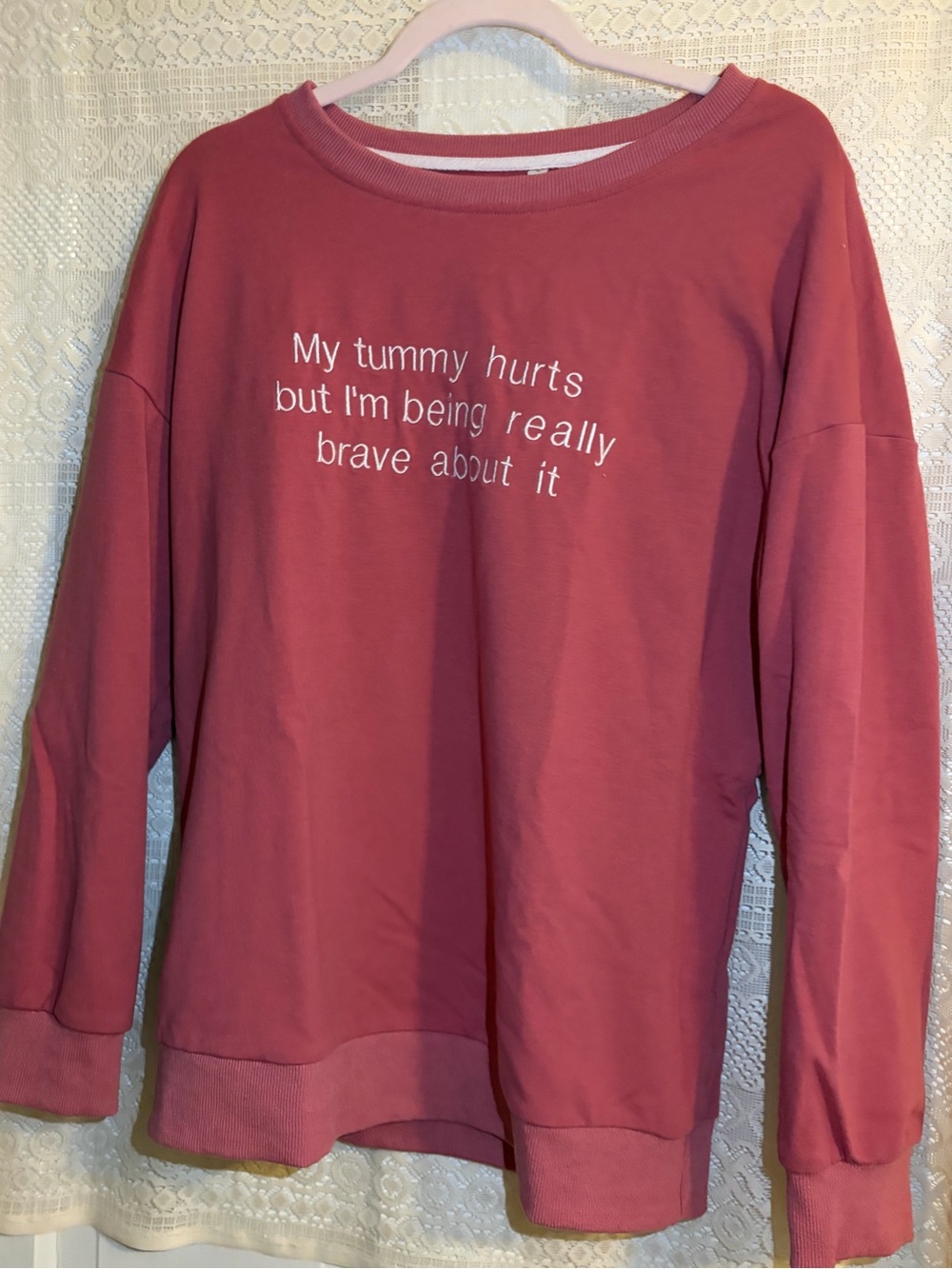my tummy hurts but i’m being really brave about it 🤎 crew neck